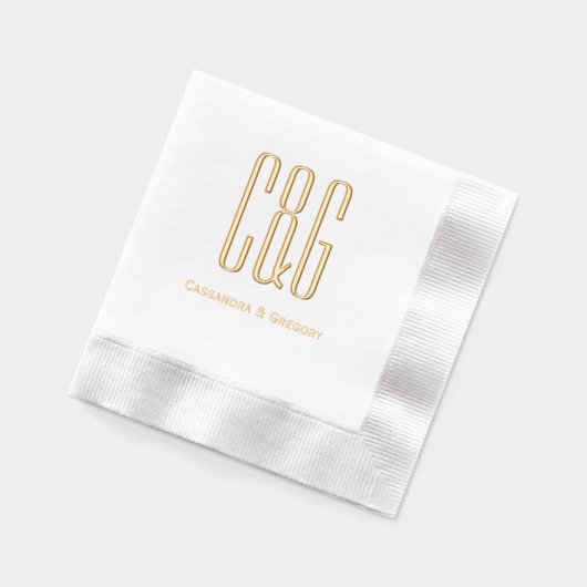 Eenvoudig Elegant Koppel Monogram #8D en Namen Folie Servetten (Links)