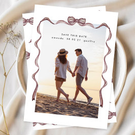 Eenvoudig Elegant Lint & Boog Foto Save The Date