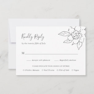 Eenvoudig Elegant Magnolia Floral Wedding RSVP Kaartje