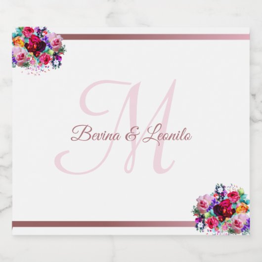 Eenvoudig elegant metallisch koraalhuwelijk | C Sparkling Wijnetiket (Enkel label)