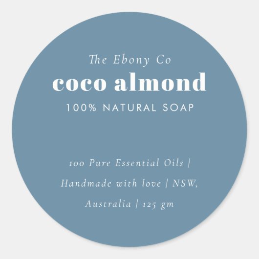Eenvoudig Elegant Minimaal Dusky Blauw Zeep Label (Voorkant)