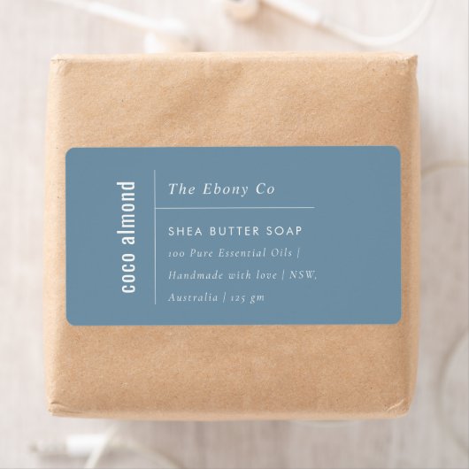 Eenvoudig Elegant Minimaal Dusky Blauw Zeep Label (Insitu)