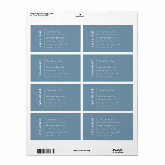 Eenvoudig Elegant Minimaal Dusky Blauw Zeep Label (Full Sheet)