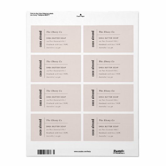 Eenvoudig Elegant Minimaal Dusky Blush Zeep Label (Full Sheet)