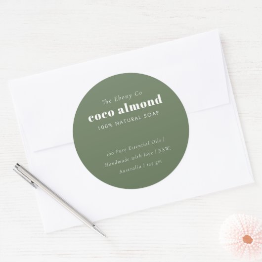 Eenvoudig Elegant Minimaal Rustiek Groene Zeep Lab Ronde Sticker (Envelop)