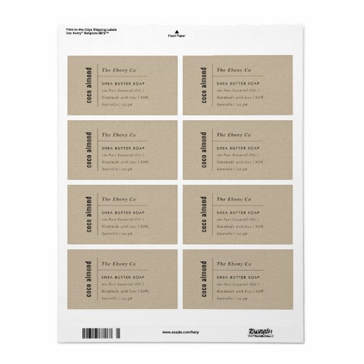 Eenvoudig Elegant Minimaal Rustiek Kraft Zeep Labe Etiket (Full Sheet)
