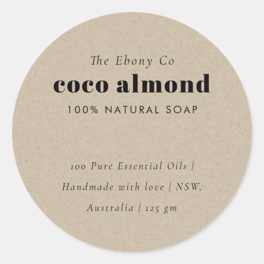 Eenvoudig Elegant Minimaal Rustiek Kraft Zeep Labe Ronde Sticker (Voorkant)