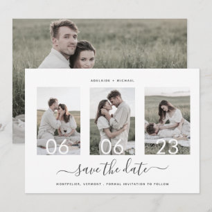 Eenvoudig Elegant Minimal 4 Photo Collage Wedding Save The Date