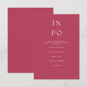 Eenvoudig Elegant Minimal Modern Magenta Wedding Informatiekaartje