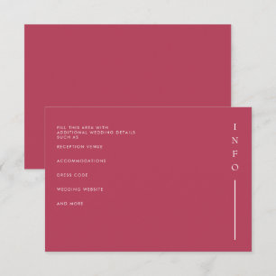 Eenvoudig Elegant Minimal Modern Magenta Wedding Informatiekaartje