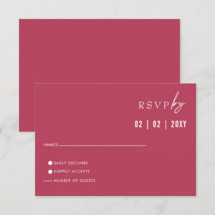 Eenvoudig Elegant Minimal Modern Magenta Wedding RSVP Kaartje