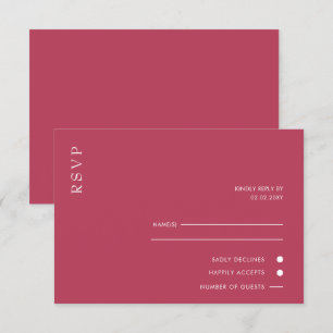 Eenvoudig Elegant Minimal Modern Magenta Wedding RSVP Kaartje