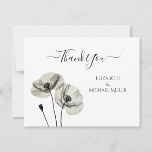 Eenvoudig Elegant Minimalisme Zwart-wit Poppies Bedankkaart