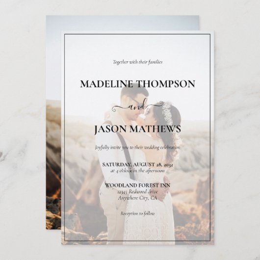 Eenvoudig Elegant Minimalist Photo Wedding Kaart (Voorkant / Achterkant)