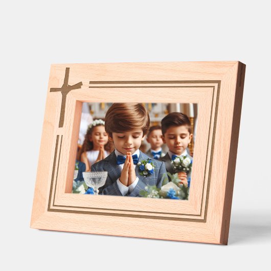 Eenvoudig elegant minimalistisch Christelijk kruis Gegraveerde Lijstjes