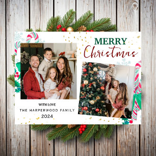Eenvoudig Elegant modern 3 foto Christmas Family Feestdagenkaart