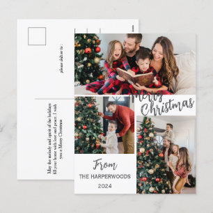 Eenvoudig Elegant modern 3 foto Christmas Family Feestdagenkaart