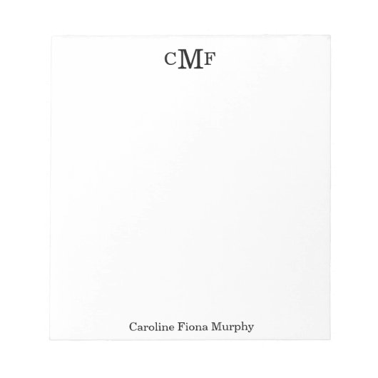 Eenvoudig Elegant Modern Basic 3 Monogram Initiaal Notitieblok (Voorkant)