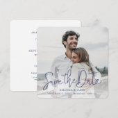Eenvoudig Elegant Modern Blue Script Photo Weddens Save The Date (Voorkant / Achterkant)