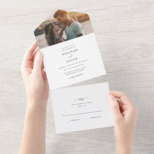 Eenvoudig elegant modern fotoweddenschap RSVP, all All In One Uitnodiging