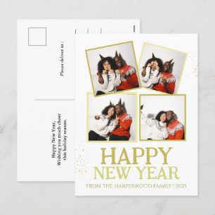 Eenvoudig Elegant Modern Gelukkig Nieuwjaar 4 foto Feestdagenkaart