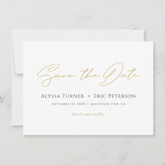 Eenvoudig elegant modern Gold Wedding Save the Dat Date (Voorkant)