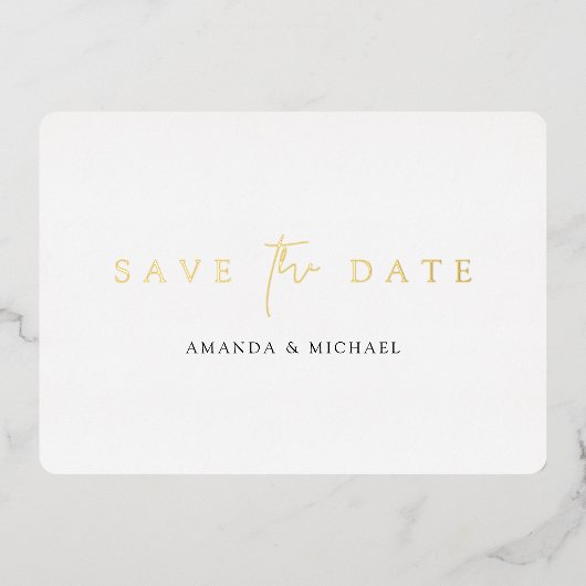 Eenvoudig elegant modern Gold Wedding Save the Dat Folie Uitnodiging (Voorkant)