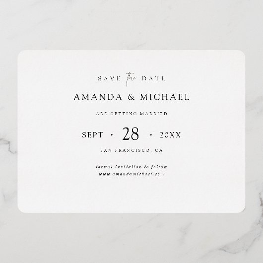Eenvoudig elegant modern Gold Wedding Save the Dat Folie Uitnodiging (Achterkant)