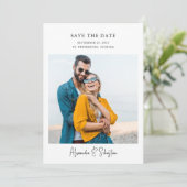 Eenvoudig Elegant Modern Handschrift 2 foto's Save The Date (Staand voorkant)