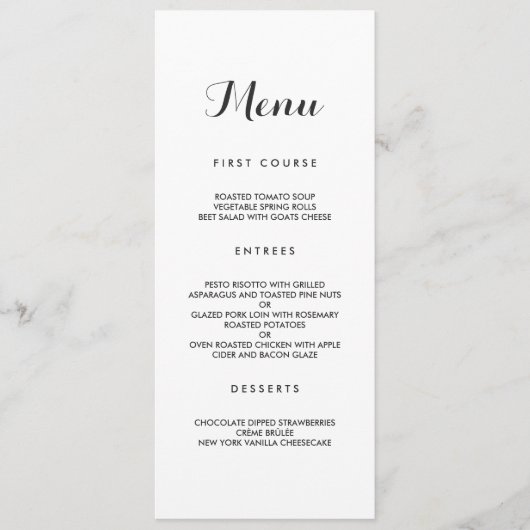 Eenvoudig Elegant | Modern huwelijksmenu Menu (Voorkant)