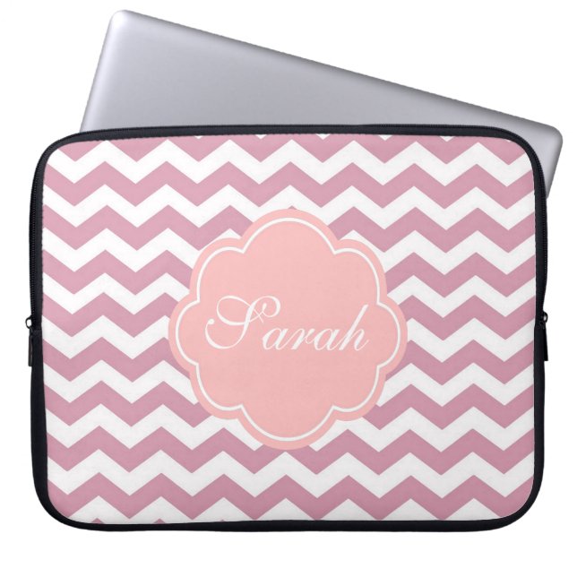 eenvoudig, elegant, modern roze chevron zigzag laptop sleeve (Voorkant)