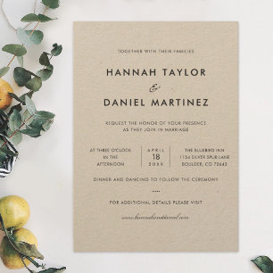 Eenvoudig elegant modern Rustic Brown Kraft Weddin Kaart