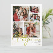 Eenvoudig Elegant modern Script 5 foto Kerstmis Feestdagenkaart (Staand voorkant)