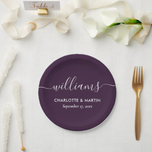 Eenvoudig Elegant Modern Script Paarse bruiloft Papieren Bordje