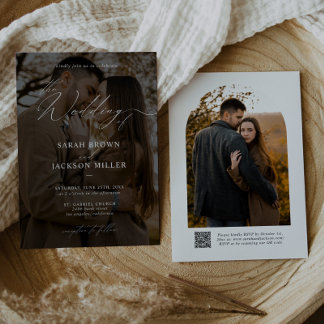 Eenvoudig Elegant Modern Script QR Code Fotobruilo Kaart