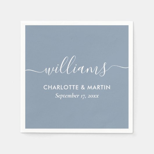 Eenvoudig Elegant modern script Stusty Blue Weddin Servet (Voorkant)