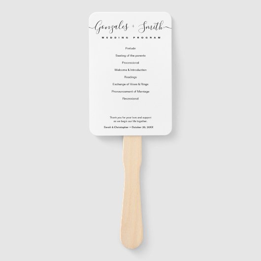 Eenvoudig Elegant Modern Script Wedding Program Handwaaier (Voorkant)