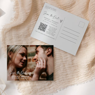 Eenvoudig Elegant Modern Sla de datum op QR Code F Briefkaart