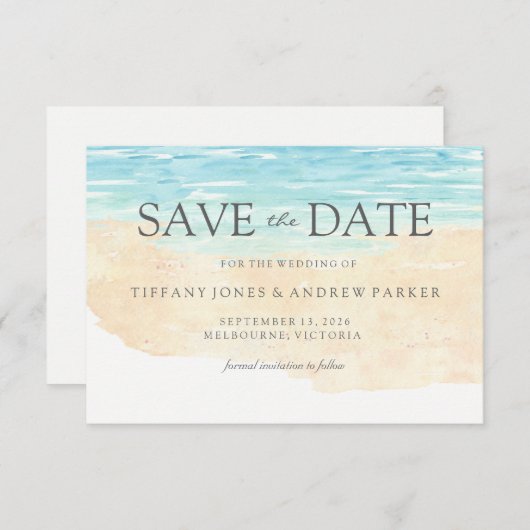 Eenvoudig elegant modern strand bruiloft bespaart save the date (Voorkant / Achterkant)