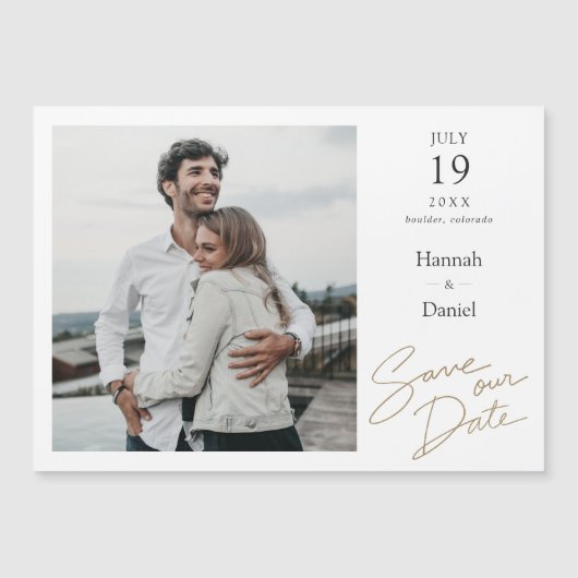 Eenvoudig Elegant Modern Wedding sparen de Foto va Magnetische Uitnodiging (Voorkant)