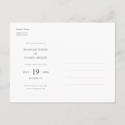 Eenvoudig Elegant Moderne Foto Wedding Save the Da Aankondigingskaart (Achterkant)