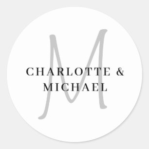 Eenvoudig, elegant, monogram bruiloft ronde sticker