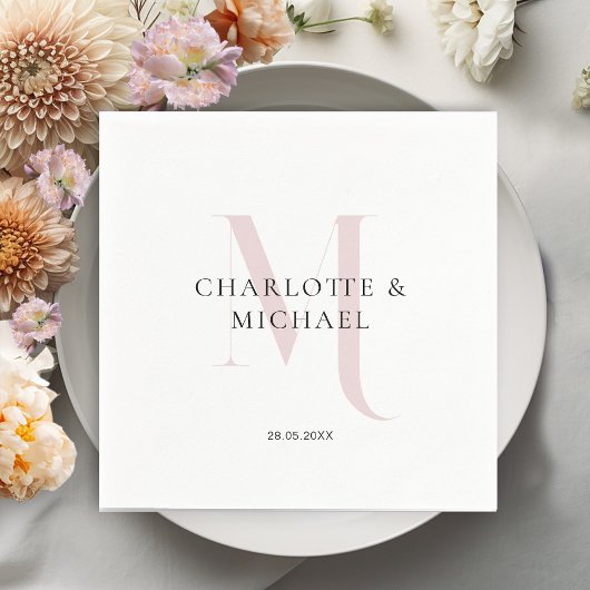 Eenvoudig, elegant, monogram bruiloft servetten