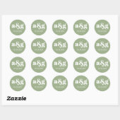 Eenvoudig, elegant monogram groen bruiloft ronde sticker (Vel)