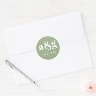Eenvoudig, elegant monogram groen bruiloft ronde sticker