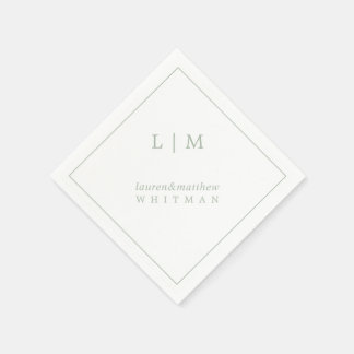 Eenvoudig Elegant Monogram Saliegroen Huwelijk Servet