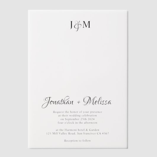 Eenvoudig Elegant Monogram & Script Overlay Weddin Vellum Uitnodigingen (Voorkant)