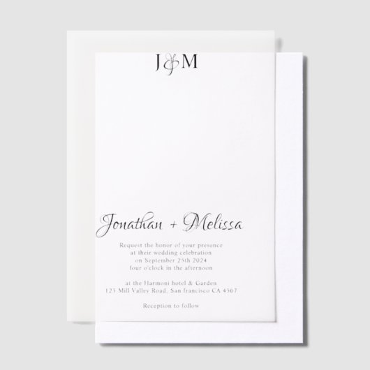 Eenvoudig Elegant Monogram & Script Overlay Weddin Vellum Uitnodigingen (Offset)