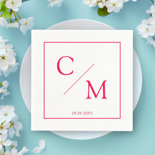 Eenvoudig Elegant Monogram Wit Framboos Servetten