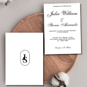 Eenvoudig elegant monogram zwart-wit trouwfeest i kaart